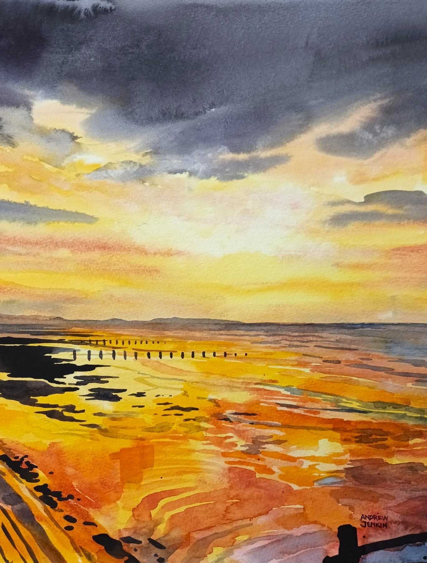 Rhyl Beach Sunset by Andrew Jenkin