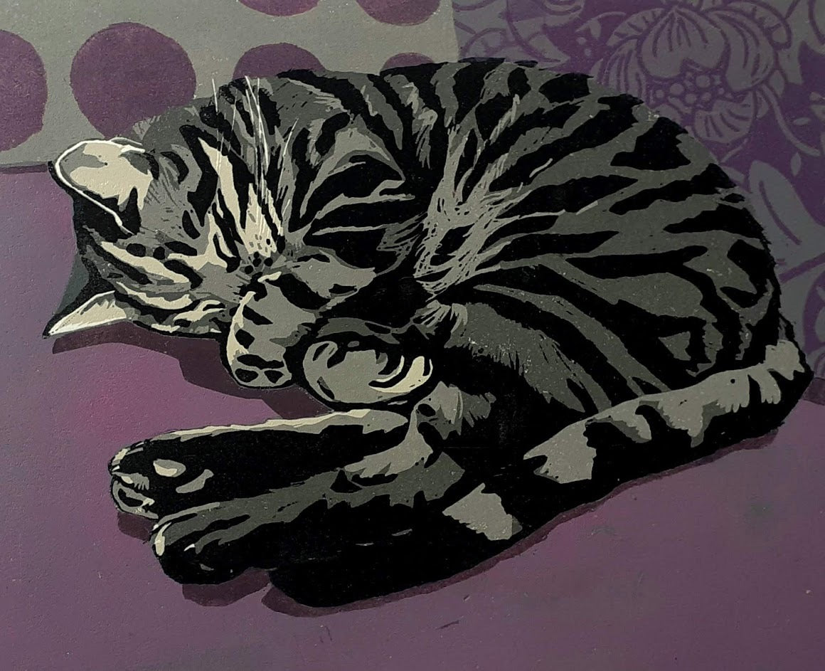 Cat on dotty cushion by Ann Lewis PRCA